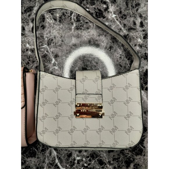 Bundle Set Of 2 Handbags Nicole Miller White Monogram & Pink Croc Embossed Faux - Picture 6 of 7